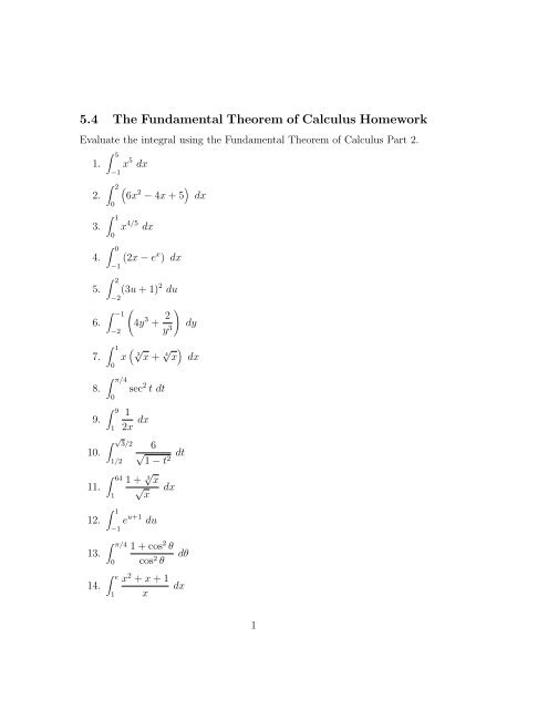 the fundamental theorem of calculus homework