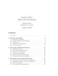 Lecture Notes Math 170, PreCalculus