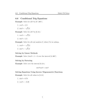 6.6 Conditional Trig Equations