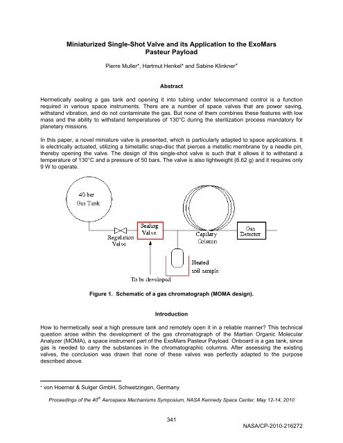 Miniaturized Single-Shot Valve and its Application to the ExoMars ...