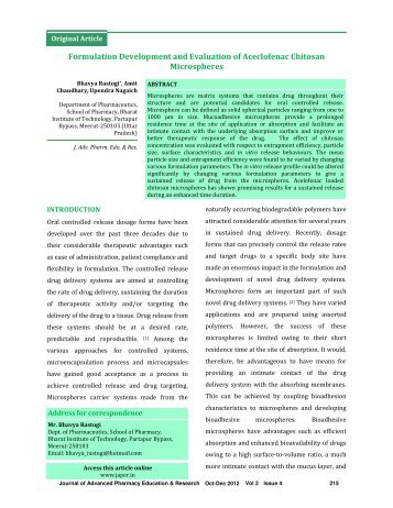 Formulation Development and Evaluation of Aceclofenac ... - japer