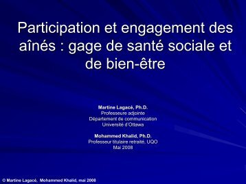 Participation et engagement des aînés dans la société :