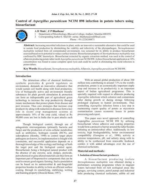 Control of Aspergillus parasiticum NCIM 898 infection in ... - Ajes.in