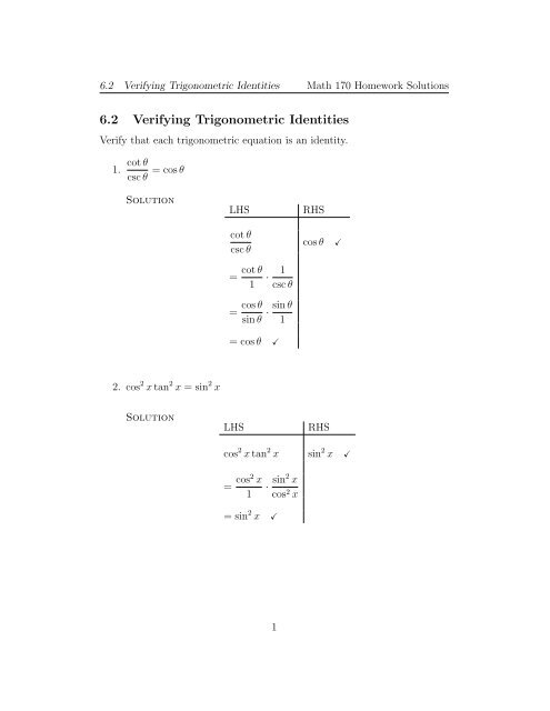 6.2 Verifying Trigonometric Identities