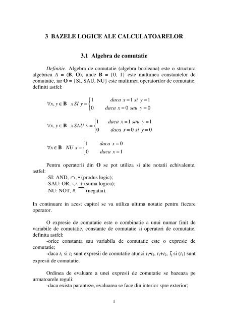 Curs 3 - Bazele logice ale calculatoarelor - derivat