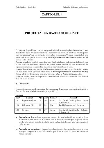 CAPITOLUL 4 PROIECTAREA BAZELOR DE DATE - Baze de date