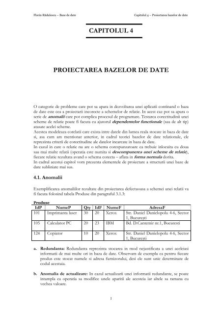 CAPITOLUL 4 PROIECTAREA DE DATE - Baze
