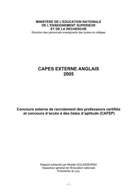 Rapport du jury 2005