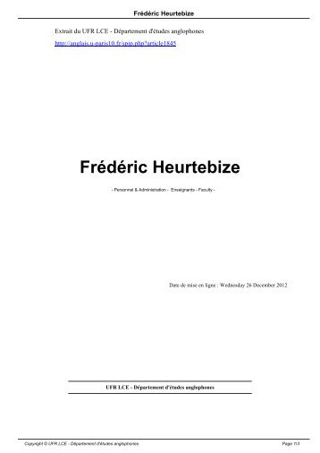 Frédéric Heurtebize - Département d'études anglophones ...