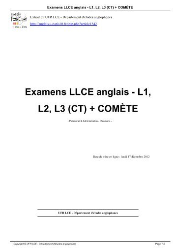 Examens LLCE anglais - L1, L2, L3 (CT) + COMÈTE