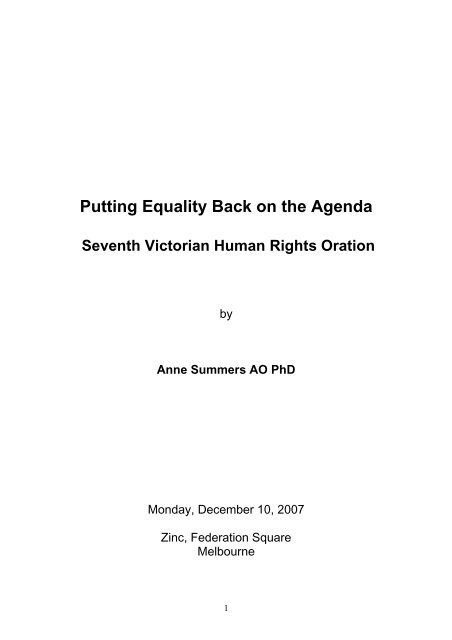 Putting Equality Back on the Agenda - The Looking Glass