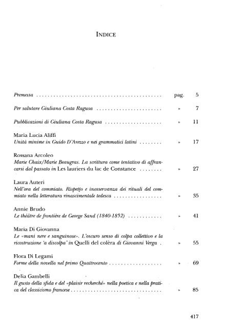 INDICE Premessa Pag- 5 Per salutare Giuliana Costa Ragusa » 7 ...