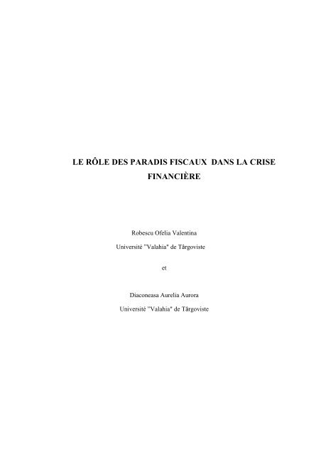 LE RÔLE DES PARADIS FISCAUX DANS LA CRISE FINANCIÈRE