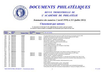 Classement par auteurs - L'Académie de philatélie