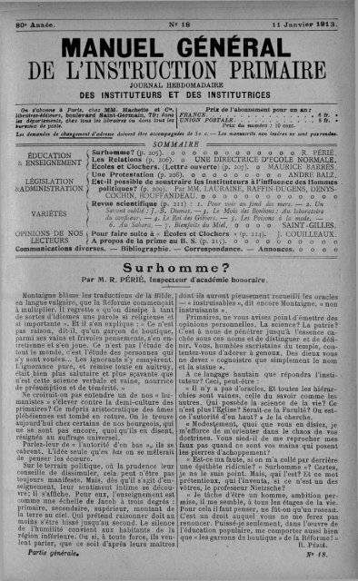 MANUEL GÉNÉRAL DE L'INSTRUCTION PRIMAIRE - INRP