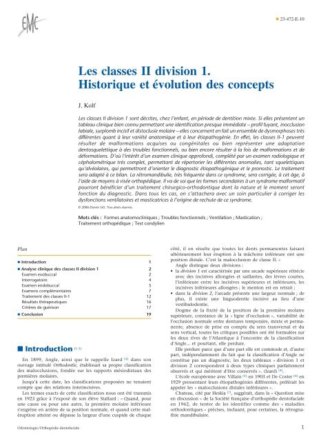 Les Classes Ii Division 1 Historique Et Evolution Belbacha Dental