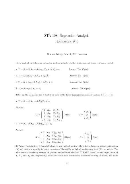 STA 108, Regression Analysis Homework # 6