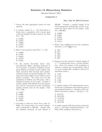 Statistics 13 Elementary Statistics