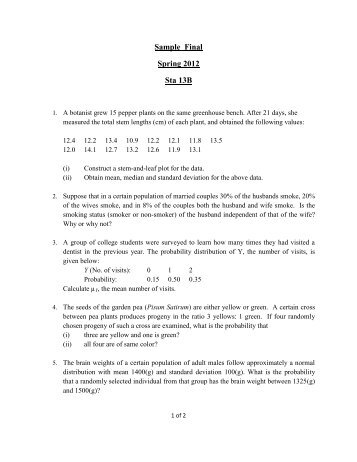 Sample final exam - Statistics