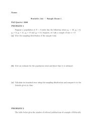 Name: Statistics 144 — Sample Exam 1 Fall Quarter 2008 ...