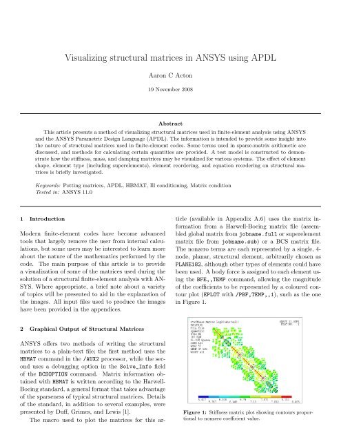 Visualizing structural matrices in ANSYS using APDL - ANSYS Users