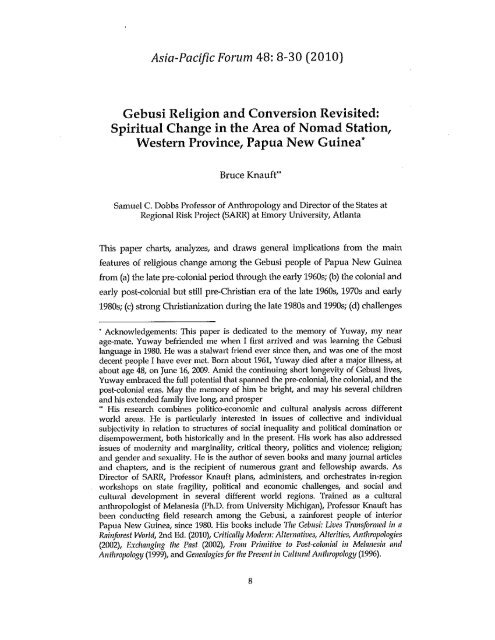 Gebusi Religion and Conversion - Anthropology - Emory University
