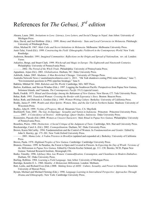 References for The Gebusi, 3 edition - Anthropology - Emory ...