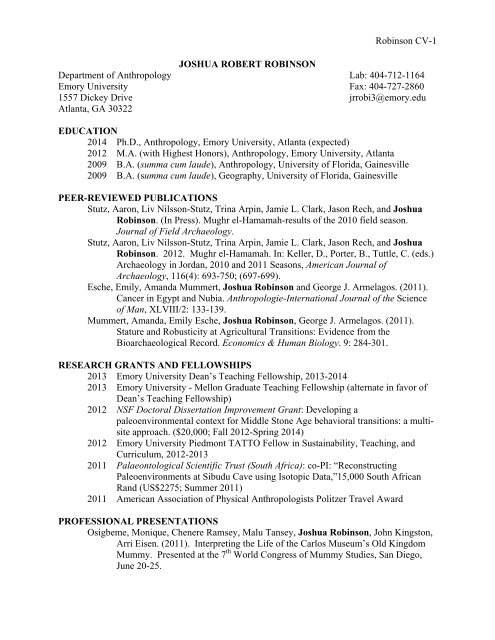 Curriculum Vitae - Anthropology - Emory University