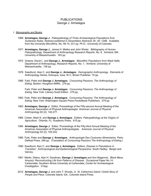 PUBLICATIONS George J. Armelagos - Anthropology