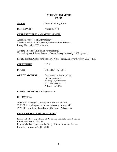 Curriculum Vitae - Anthropology - Emory University