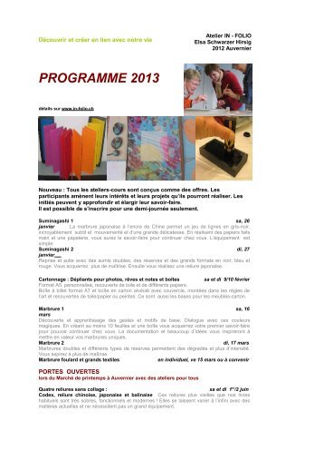 programme des cours 2013 - In-Folio.ch