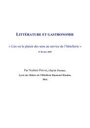 LITTÉRATURE ET GASTRONOMIE - Hôtellerie-Restauration