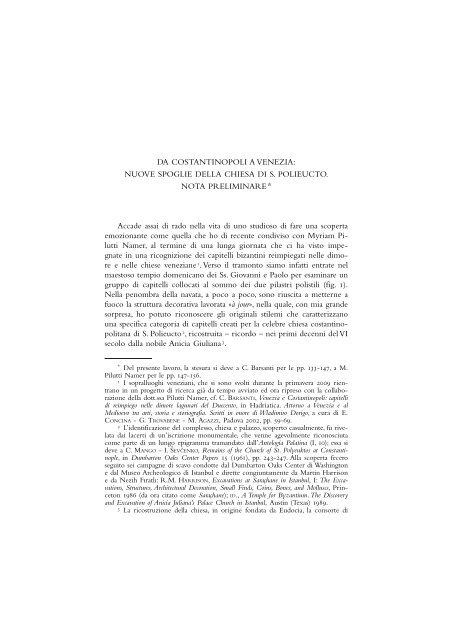 DA COSTANTINOPOLI A VENEZIA - Antichità e Tradizione Classica