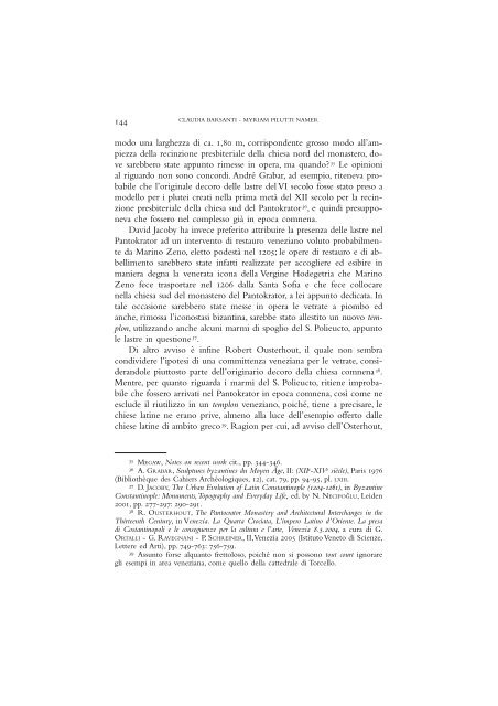 DA COSTANTINOPOLI A VENEZIA - Antichità e Tradizione Classica