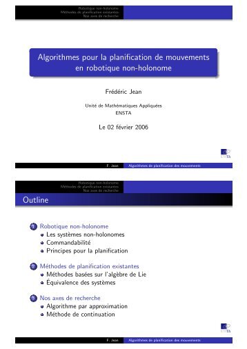 Algorithmes pour la planification de mouvements en ... - Ensta