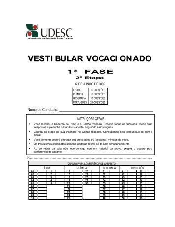 Provas objetivas (2a etapa) Vestibular 2009/2 - udesc.br