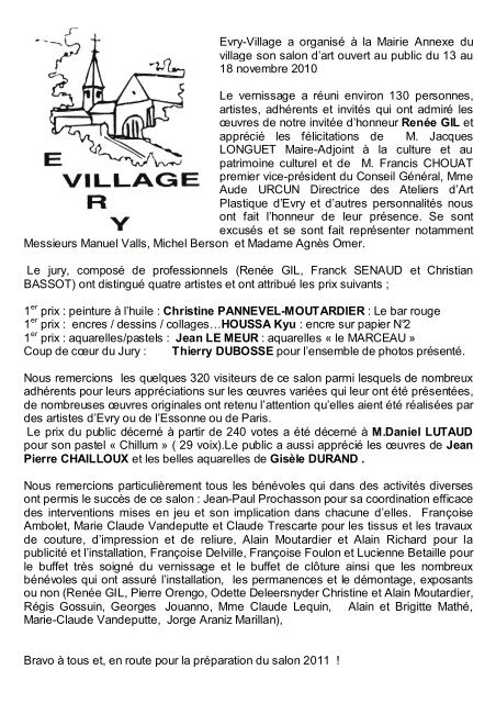 Evry-Village a organisé à la Mairie Annexe du village son salon d'art ...