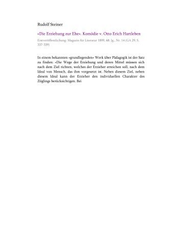 «Die Erziehung zur Ehe». Komödie von Otto Erich Hartleben