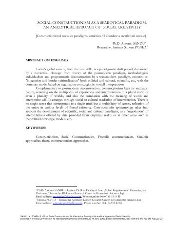 CONSTRUCŢIONISMUL SOCIAL - Antonio Sandu