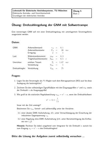 Geregelte Gleichstrommaschine (Aufgaben und Lösungen)