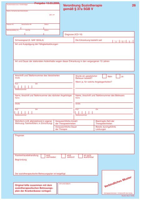 Verordnung von Soziotherapie - Muster 26 - AOK-Gesundheitspartner