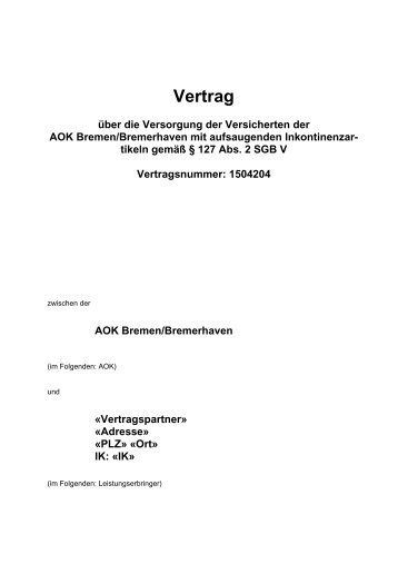 Mustervertrag aufsaugende Inkontinenzhilfen - AOK ...