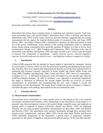 A New Set Of Measurements For The Materialism Scale ... - ANZMAC