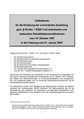 Indikationen für verminderte Zuzahlung - AOK-Gesundheitspartner