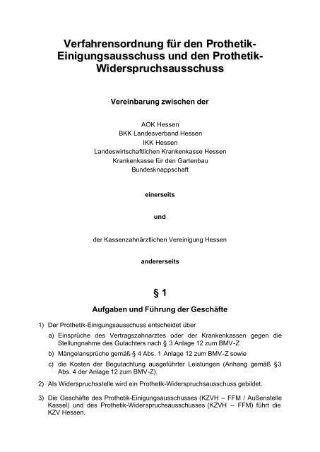 Verfahrensordnung Prothetik Einigungsausschuss Und Aok
