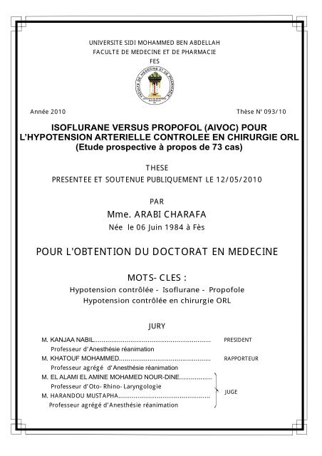 L'hypotension contrôlée en chirurgie ORL - Toubkal