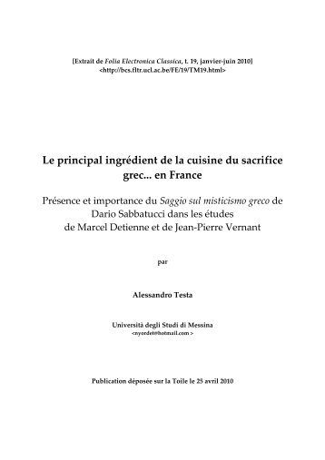 Le principal ingrédient de la cuisine du sacrifice grec... en ... - UCL