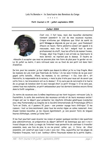 Juillet 2004 - lola ya bonobo, sanctuaire des bonobos du congo