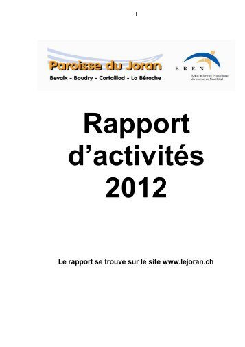 Rapport d'activités 2012 - Paroisse du Joran