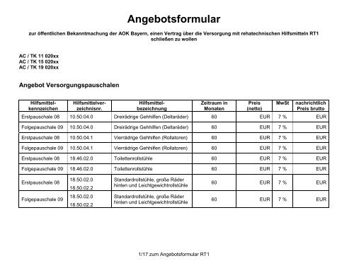 Angebotsformular - AOK-Gesundheitspartner